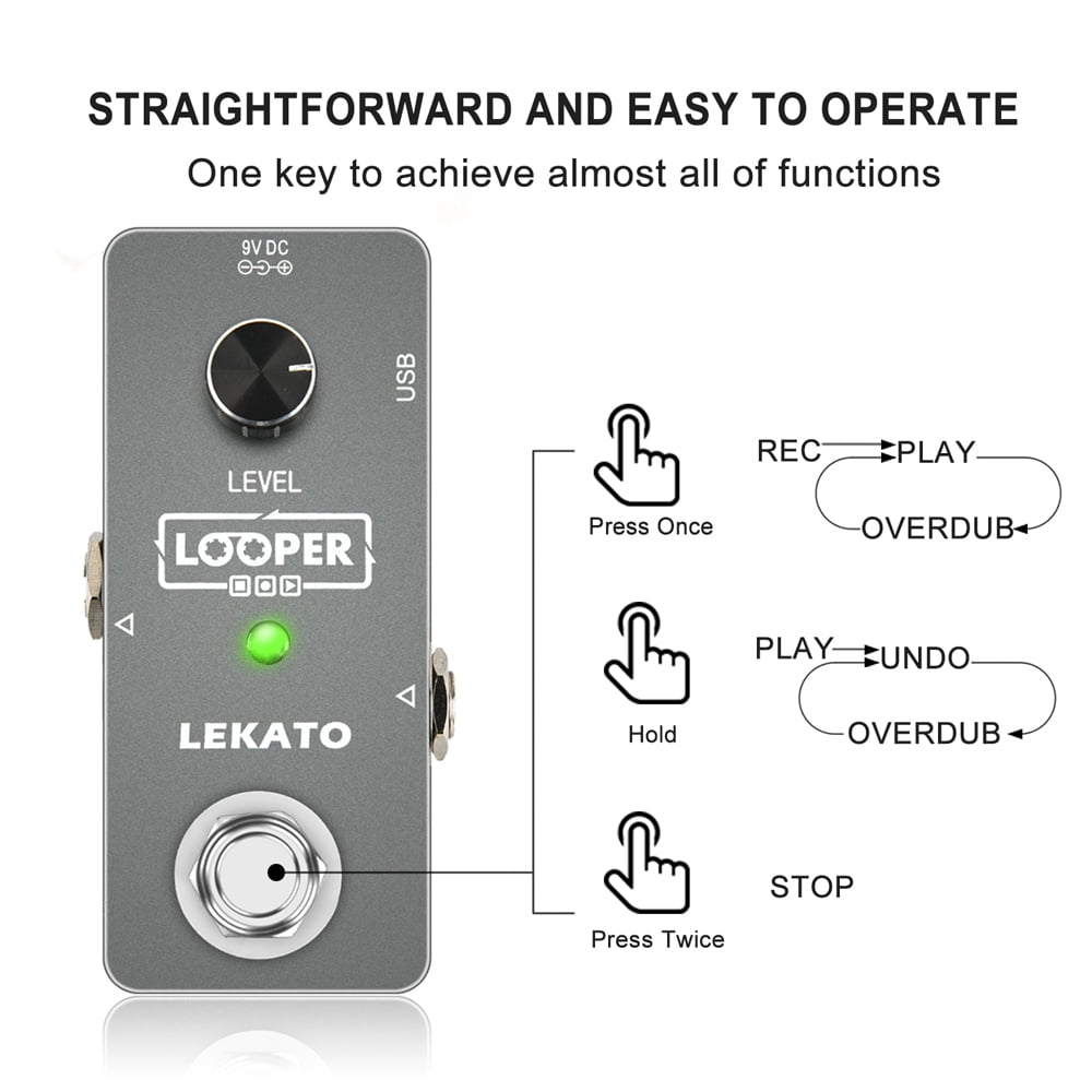 LEKATO Looper Guitar Effect Pedal Looper Guitar Pedal 5 Min Unlimited Overdubs Loop Pedal 300s Single Loop Recording Mini Pedal