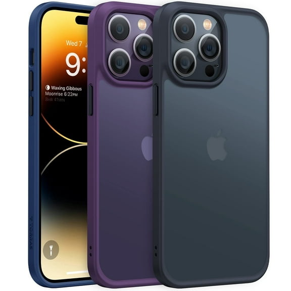 TORRAS iPhone 14 Pro phone case, 3X Military-Grade Shockproof, Translucent Matte Back Compatible, Anti-Yellowing & Anti-Fingerprint, Slim Fit 360° Protection, Guardian Series, Black, 1 Each