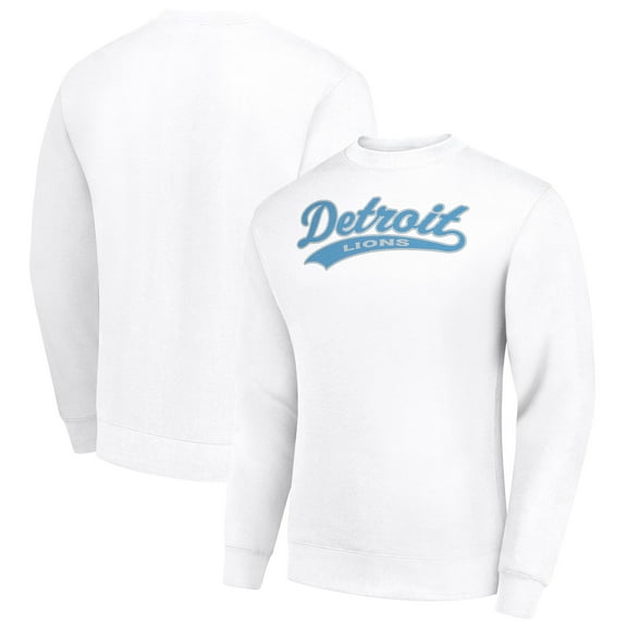 Men's Starter White Detroit Lions Tailsweep Team Graphic Tri-Blend Fleece Pullover Sweatshirt