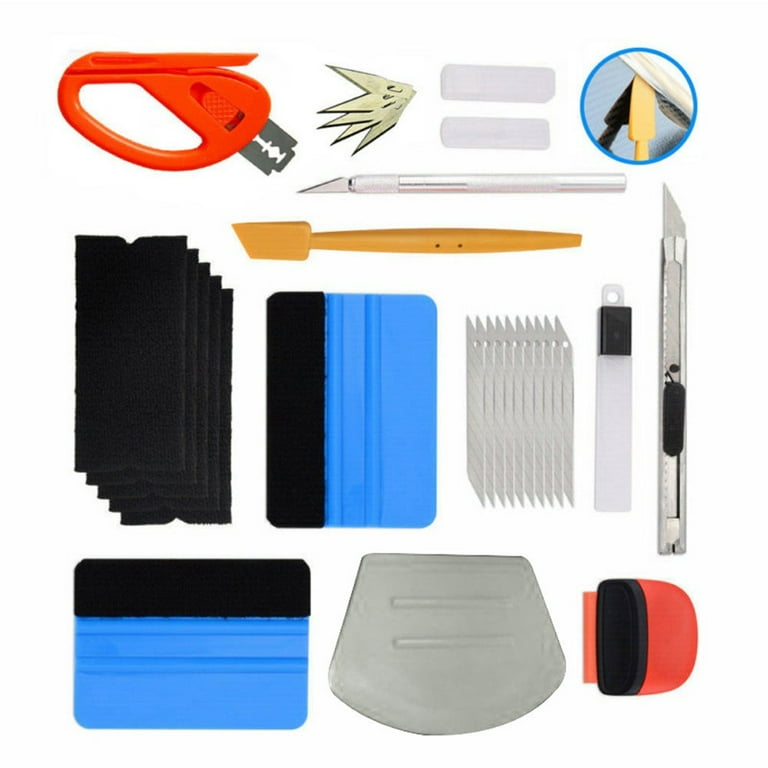 Vehicle Window Tint Film Install Vinyl Wrap Tool Kit Includes Felt Squeegee, Safety Cutter, Utility Blades Vinyl Applicator Wrap Tools for Car