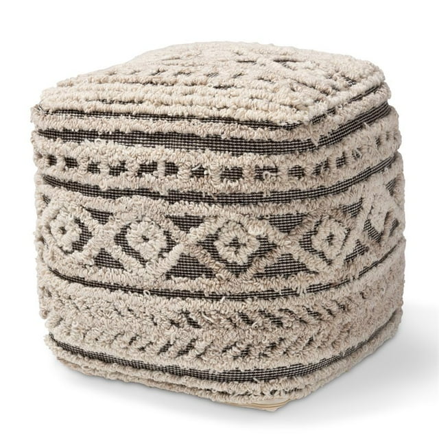 Bowery Hill Beige and Brown Handwoven Hemp Pouf Ottoman