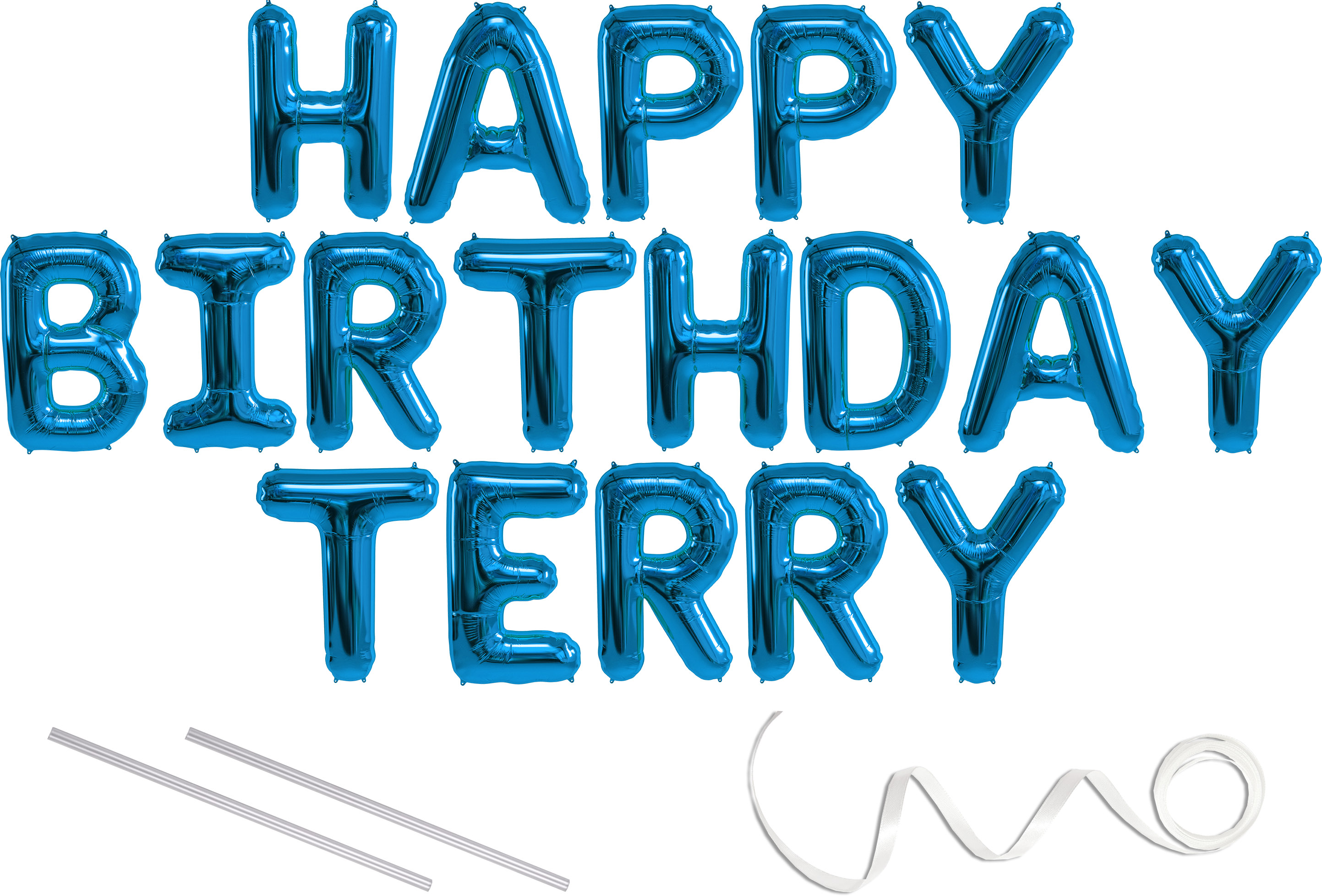 Terry Happy Birthday Mylar Balloon Banner Blue 16 Inch Letters Includes 2 Straws For Inflating String For Hanging Air Fill Only Does Not Float W Helium Great Birthday Decoration Walmart Com Walmart Com