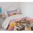 thumbnail image 2 of Ambesonne Savannah Quilted Coverlet 2 Pcs, Tiger and Colorful Sunset, Twin Size, Lavender and Mustard, 2 of 5
