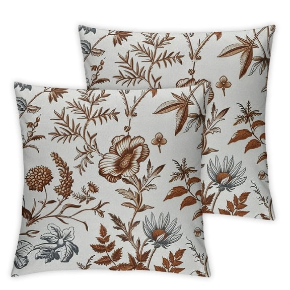 Spring Summer Pillow Covers, Brown and White Flowers Throw Pillows Chinoiserie Vintage Floral Pillowcase Decorations Spring Cushion Case for Couch Home Decor Outdoor