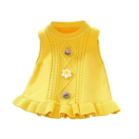 

Toddler Sweater Toddler Kids Girls Vest Sweater Casual Prints Knitted Sleeveless Outwear Winter Top Sweater Knitted Sweater Cute Sweaters(Color:Yellow Size:6-12 Months)