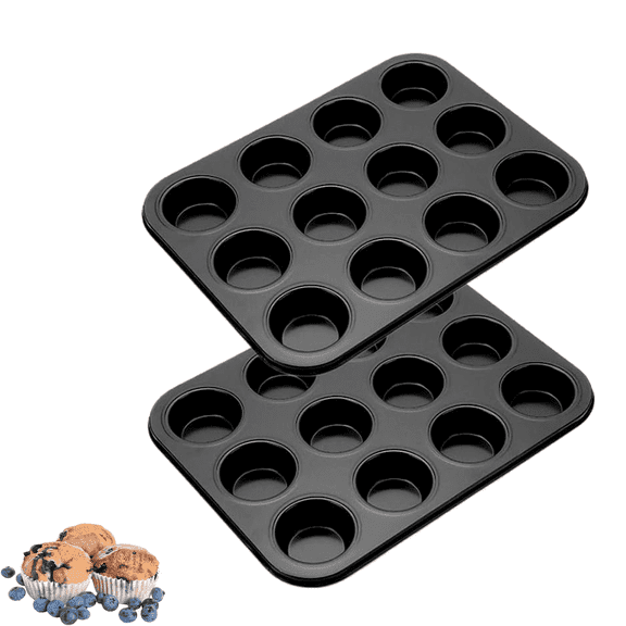 2 Pack Muffin Tin and Cupcake Pan Set, 12 Cup Nonstick Cupcake Pans for Baking, Carbon Steel Muffin Trays, Egg Muffin Maker, Mini Quiche Pan