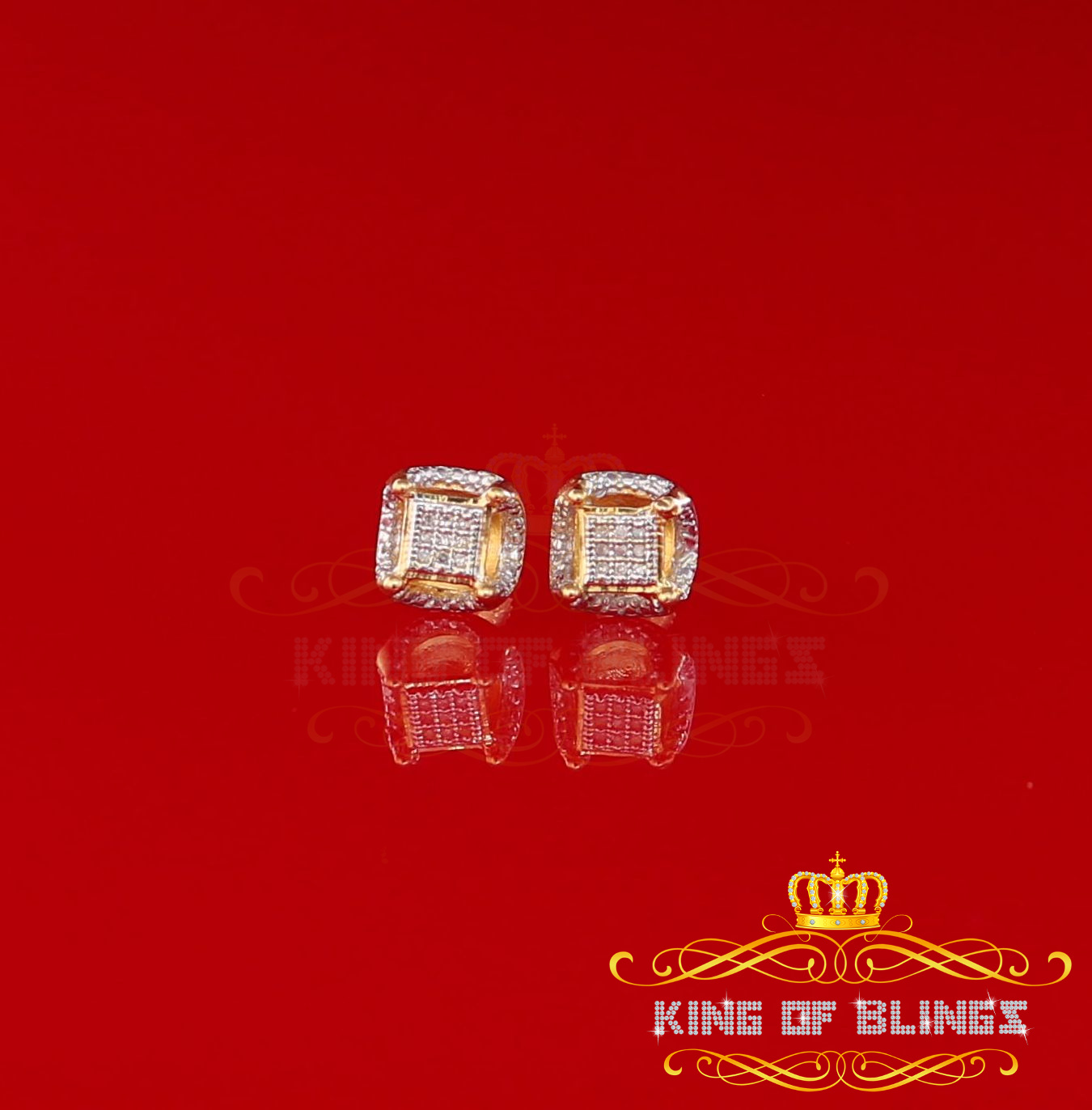 King of Bling's Women's Stud In 925 Yellow Sterling Silver 0.05ct Diamond Stud Men's Earrings