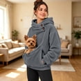thumbnail image 4 of Pet Pouch Hoodie for Women Dog Carrier Sweatshirt Button Neck with Kangaroo Pocket Oversized Casual Solid Color Large Pet Pouch Long Sleeve Fleece Pullover Small Pet Carrier Hoodie, 4 of 5
