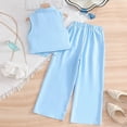 thumbnail image 5 of Girl's 2 Piece Outfits Elegant Striped Sleeveless Suit Vest & Long Elastic Casual Pants Set Sky Blue 5-6 Years, 5 of 7