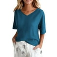 thumbnail image 4 of Womens Blouses Summer Women's 7 Quarter Sleeve V Neck Solid Color Loose Top T Shirt Casual Shirt Long Sleeve Shirts for Women, 4 of 5