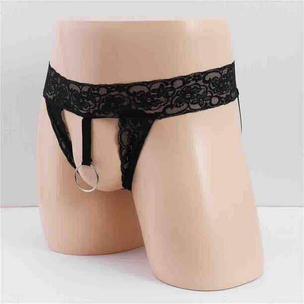 RXIRUCGD Underwear Pull-up Ring Thong Sexy Open Crotch Hollow See