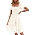 thumbnail image 1 of Vestido de verano PRETTYGARDEN para mujer con ojales fruncidos en forma de A, blanco, 1 of 8