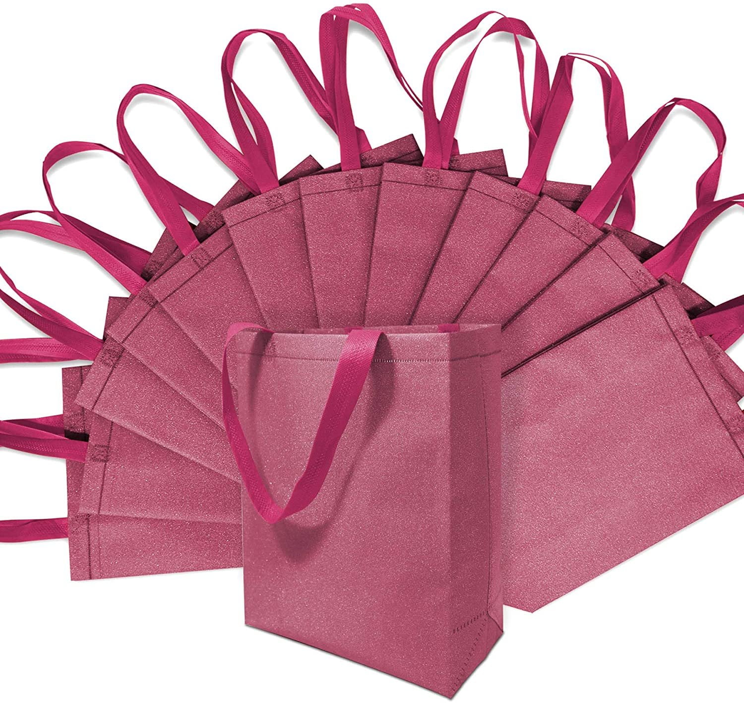 Light Pink Red Gift Bags with Handles, Reusable Tote, Glitter Metallic