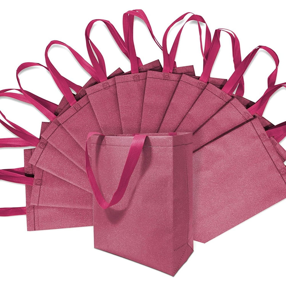 Light Pink Red Gift Bags with Handles, Reusable Tote