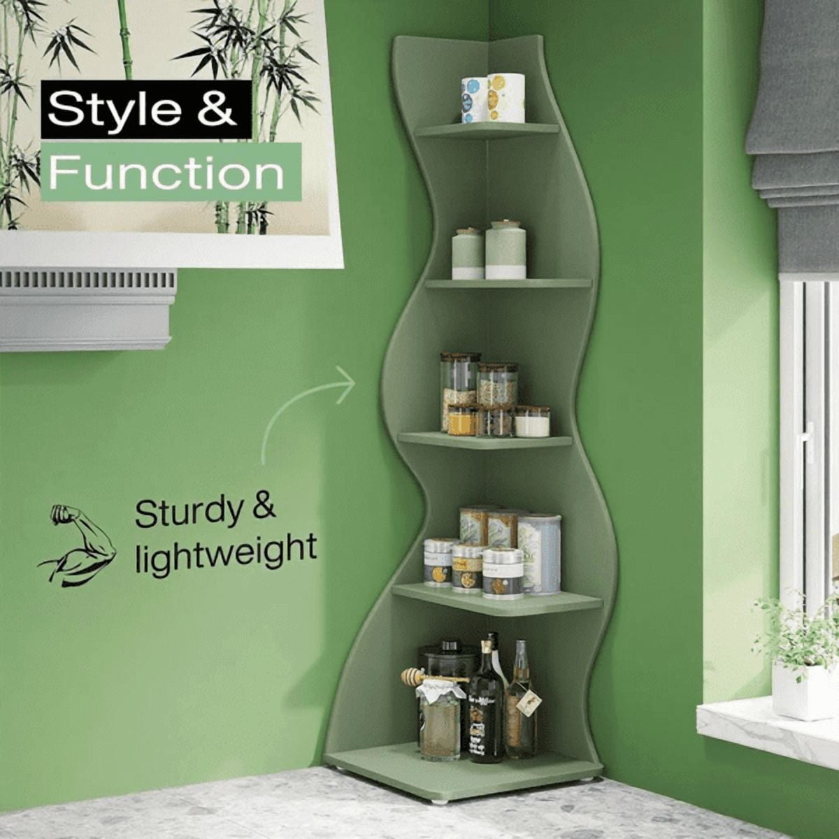 5-Tier White Shelving Unit Sea Grass-Inspired Design, Adjustable Shelves, High-Quality Board, Modern Storage for Home/Office