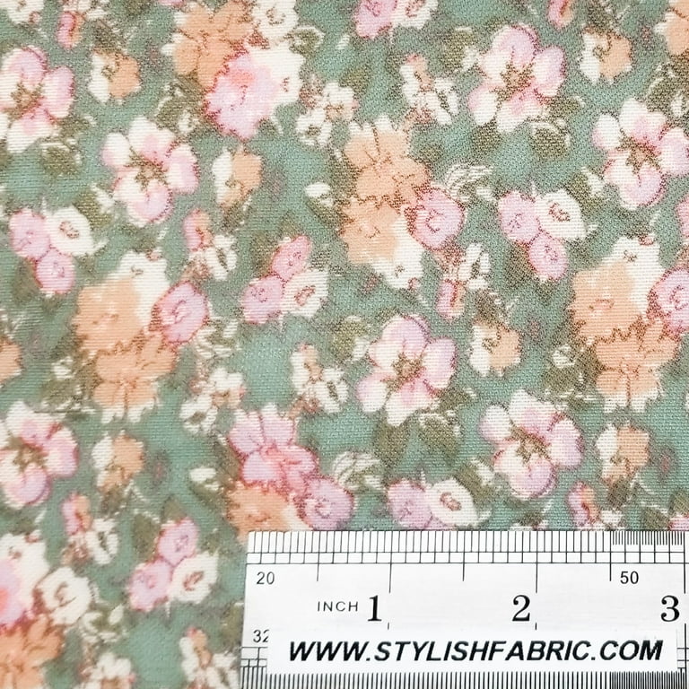 FREE SHIPPING!!! Small Floral Pattern Printed on Stretch Power Mesh Fabric  by the Yard (Sage Pink)