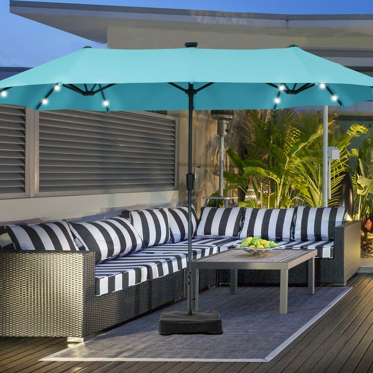 11 foot aluminum patio umbrellas 11x9 ft Dual Top LED Cantilever Umbrella Yaheetech 13ft Large Outdoor Color:Copen Blue/Yellow/Neon Green Mesh Overall size