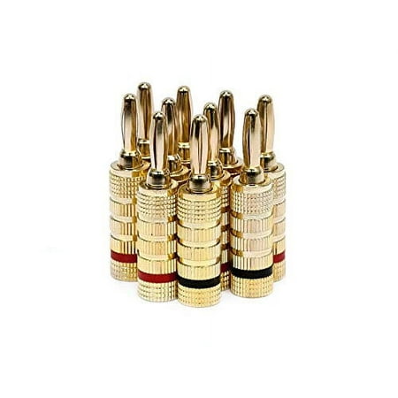 Monoprice 109436 Gold Plated Speaker Banana Plugs 5 Pairs Closed Screw Type, for Speaker Wire, Home Theater, Wall Pl