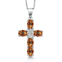 Gem Stone King 925 Sterling Silver Ecstasy Mystic Topaz and Lab Grown Diamond Cross Pendant Necklace for Women | 2.90 Cttw | Gemstone November Birthstone | Oval 6X4MM | With 18 inch Chain