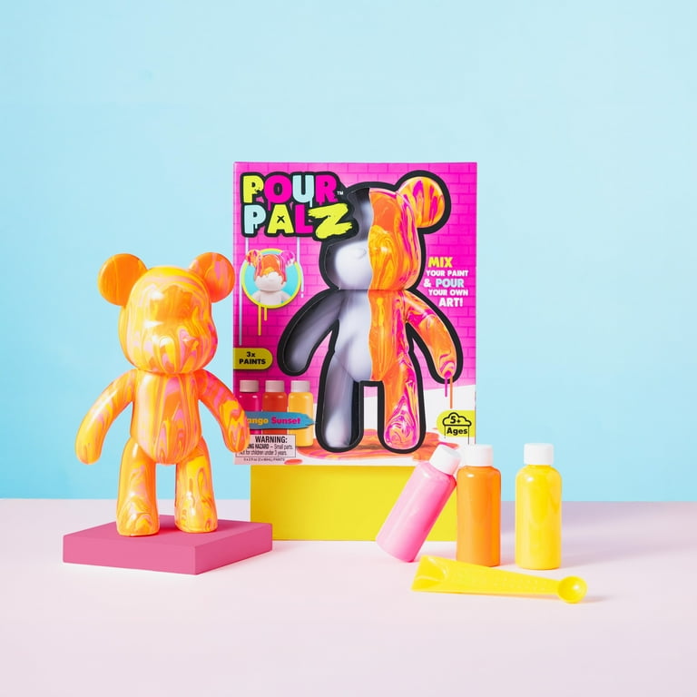 Pour Palz 9” Bear, Mango Sunset, DIY Paint & Pour Craft Kit for