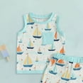 thumbnail image 4 of TOWED22 Toddler Baby Boy Casual Outfits 2 Piece Sleeveless Top Tee + Colorful Graphic Pull-on Shorts Summer Clothes(Light Green,6-12 M), 4 of 5