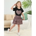 thumbnail image 3 of Sytepopcy Girls Two Piece Skirt Set Heart Print Short Sleeve Shirt Shirred Tiered Cheetah Skirt Outfits Kids Girl Summer Clothes 4T/1954, 3 of 5