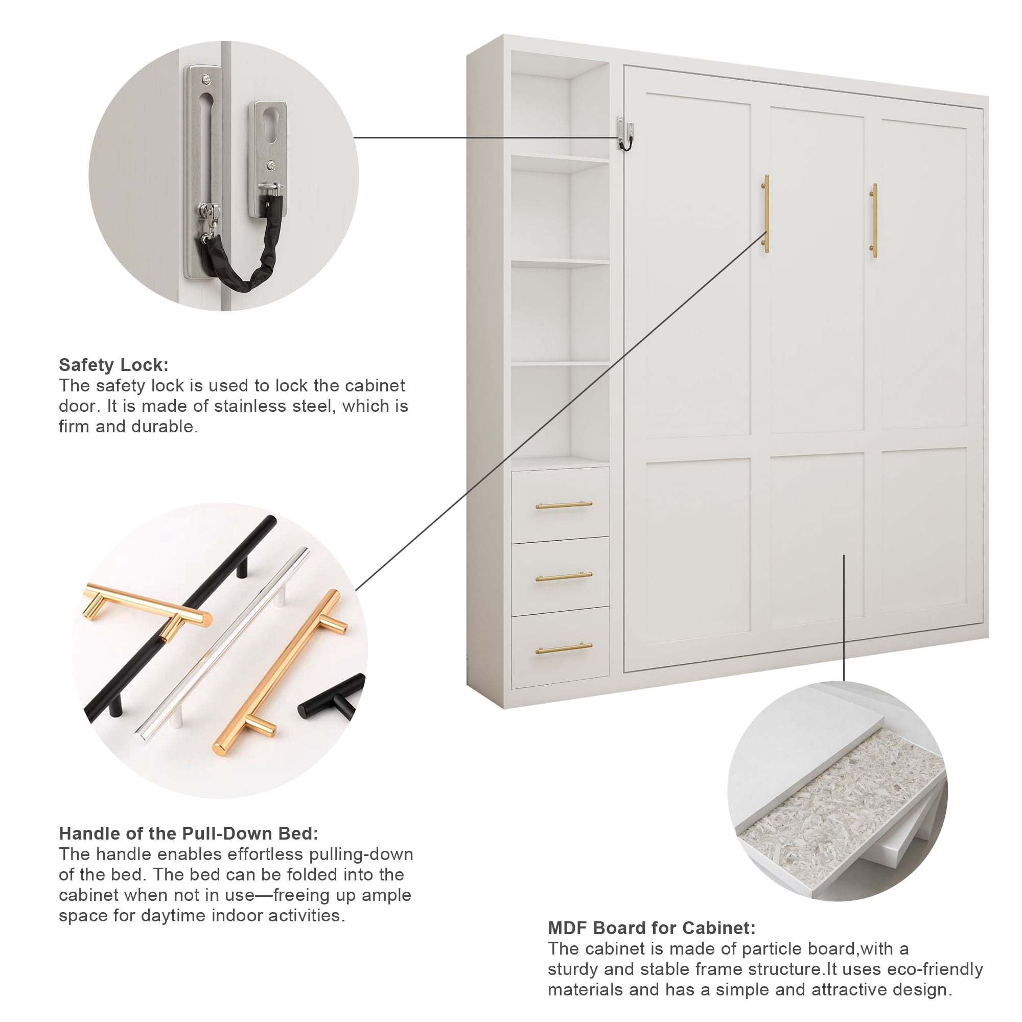 Sailvan Queen Murphy Wall Bed with Single Side Storage Cabinet