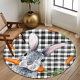 thumbnail image 2 of Round Rug 5Ft Washable Non-Slip, Grey Bunny Easter Circle Area Rugs for Living Room Bedroom, Rabbits Spring Botanical Black White Plaid Indoor Floor Mats Carpet Runner for Home Decor Aesthetic, 2 of 8