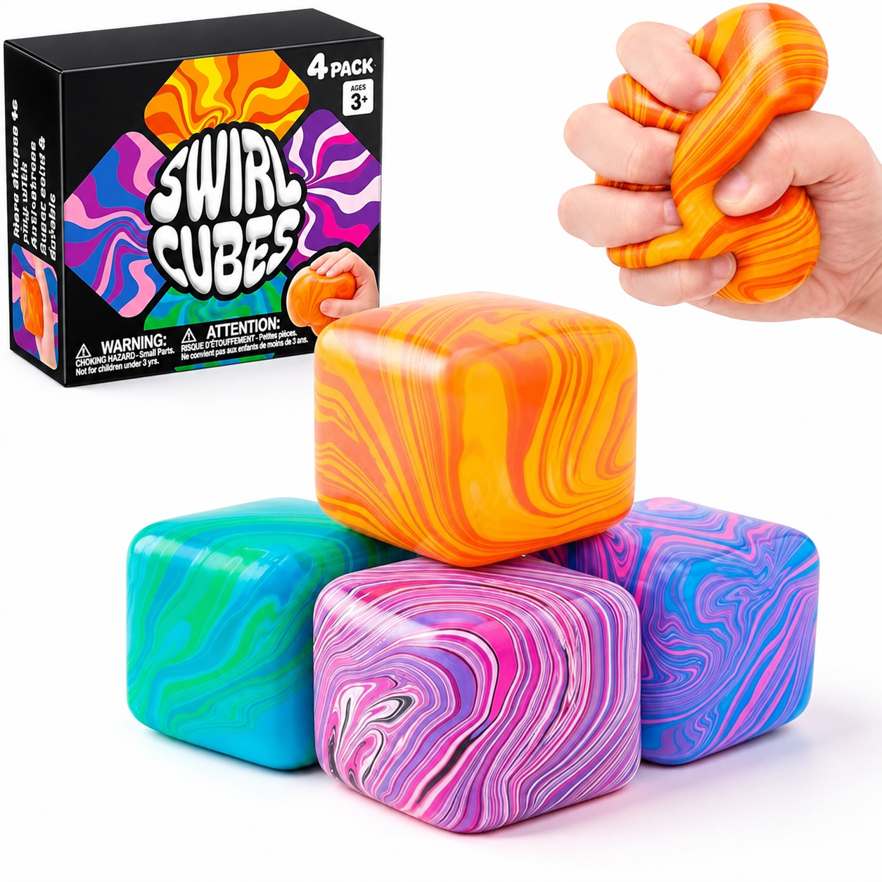 NeeDoh, Nice Cube, Multicolor, Square Shaped Sensory Squish