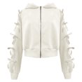 thumbnail image 6 of Zip Up Hoodie Women with Ribbon Bows Cropped Varsity Jacket Fall Cute Outerwear, 6 of 6