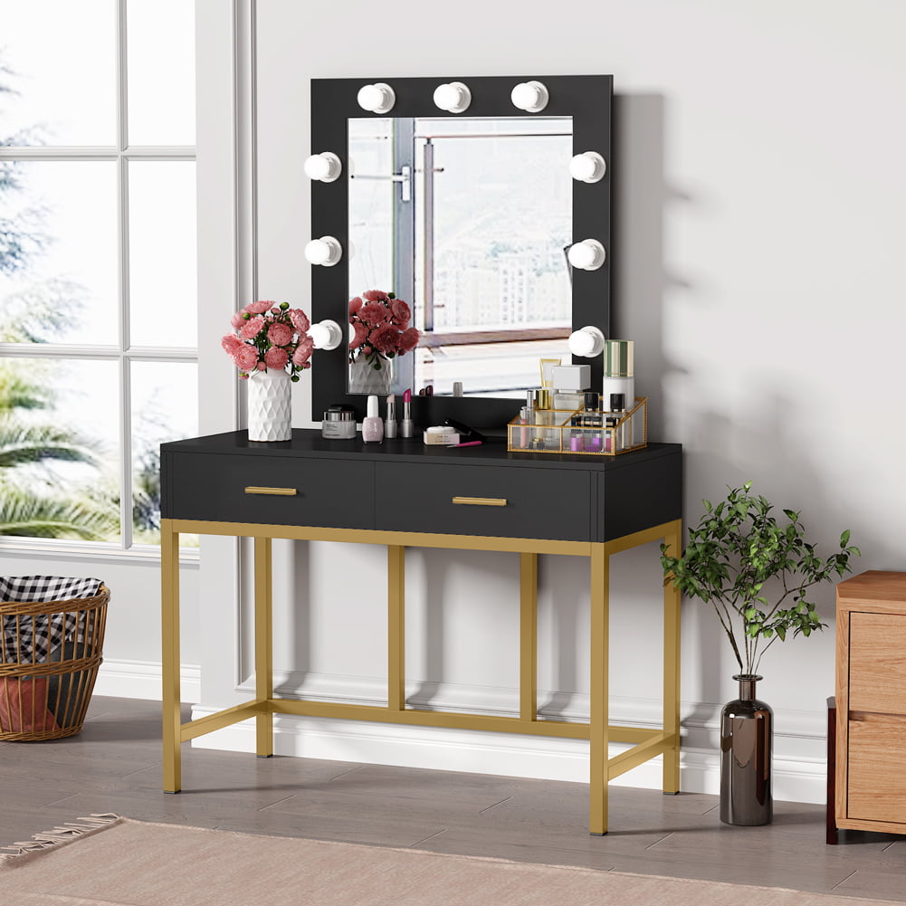 Tribesigns Vanity Set, Dresser Desk Vanity Makeup Dressing Table with Lighted Mirror 9 LED ...