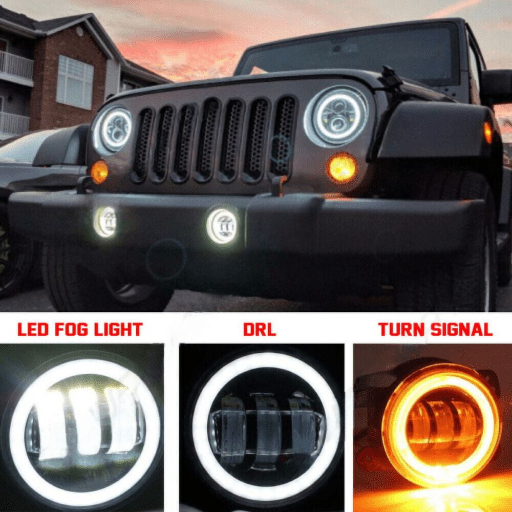 Pair 4 Inch LED Fog Lights Front Bumper Driving Lamps for Jeep Wrangler JK JL JT