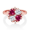 thumbnail image 2 of Gem Stone King 18K Rose Gold Plated Silver Red Created Ruby and White Moissanite Ring for Women (2.12 Cttw, Heart Shape 5MM, Gemstone July Birthstone, Size 9), 2 of 3