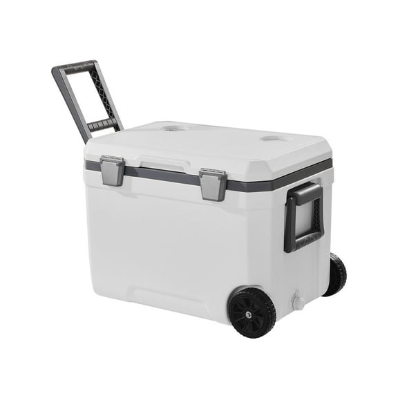 VEVOR Portable Cooler, 45 QT Wheeled Cooler with Ice Retention, Heavy-Duty Handles and Cup Holder, Lightweight Rigid Material Insulated Portable Cooler, Suitable for Family Picnics and Long Trips