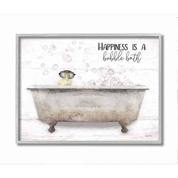 Stupell Industries Happiness is a Bubble Bath Quote Bathroom Tub Chick, Designed by Lori Deiter Wall Art, 11 x 14, Grey Framed
