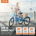 thumbnail image 2 of VEVOR Triciclo plegable para adultos, triciclo plegable para adultos de 24 pulgadas, bicicleta de crucero de 3 ruedas de acero al carbono con canasta grande y asiento ajustable, triciclos plegables, 2 of 9