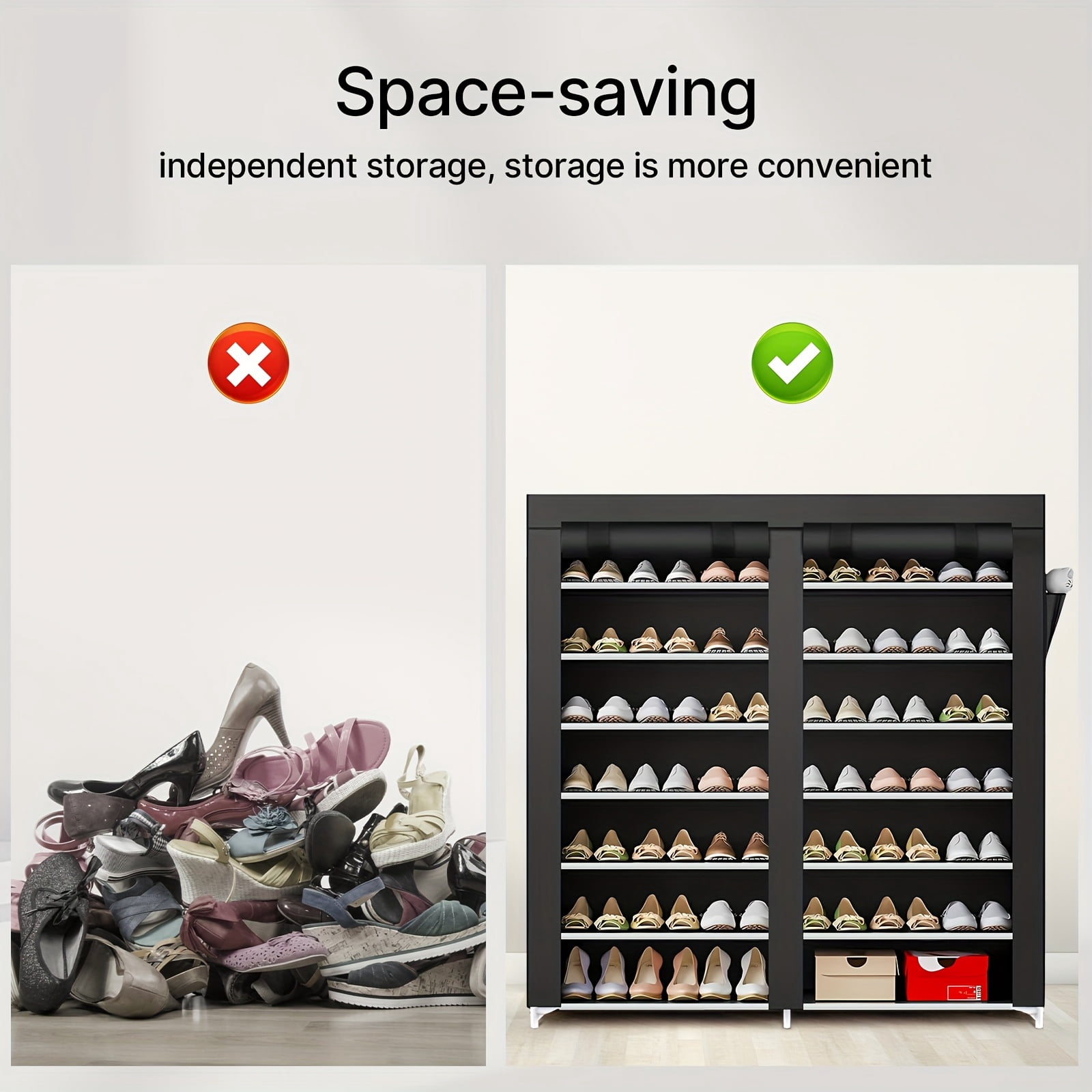 Double Row 7-Tier Shoe Rack with Dust Cover, Space-Saving Large Capacity Shoe Storage Cabinet, Easy Assemble Portable Organizer for Entryway, Home, Dorm