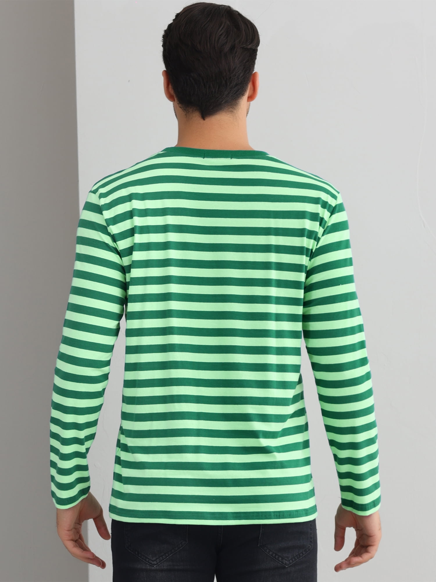 DARING DIVA Men's Striped Sweatshirts Stripes Long Sleeve Casual T-Shirt 2XL Green White