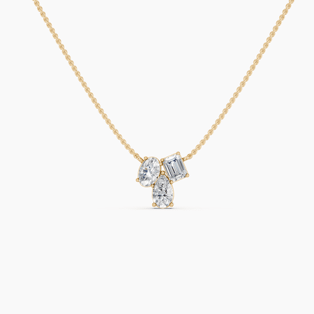 KEEVA JEWELS 1.00 Carat E-F/VVS-VS Multi Shape Moissanite Pendant Necklace for Women,18-Inch Chain Made in Yellow Gold Plated Silver.