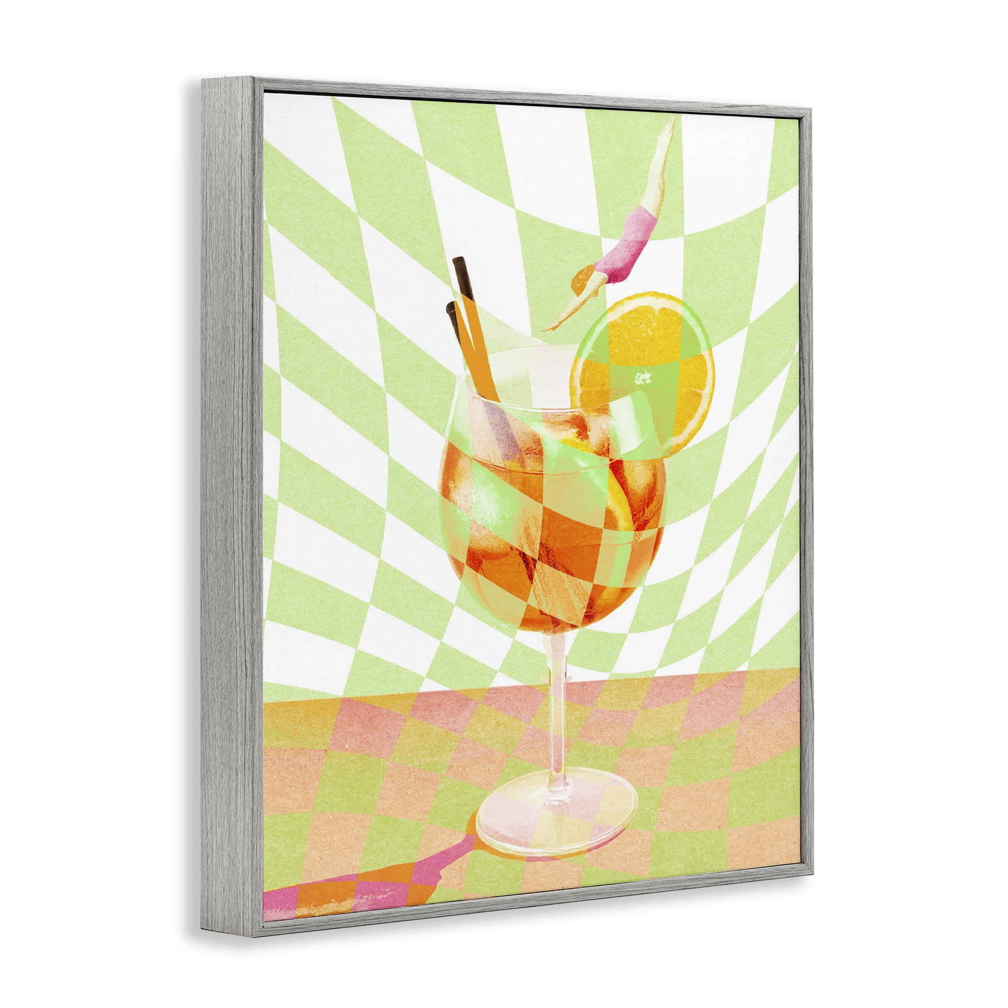 Retro Swimmer Summer Cocktail Gray Framed Giclee Art, design by Lil' Rue