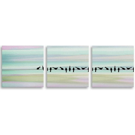 IDEA4WALL 3 Pieces Modern Canvas Wall Art Birds in a Row Against Green Sky Canvas Prints for Home Wall Decor - 12"x12"x3 Panels