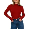 thumbnail image 6 of Womens Lettuce Trim Mock Neck Long Sleeve Tops Dressy Casual Slim Fit Ribbed Knit Shirts Fashion Fall Layer Outfits, 6 of 6
