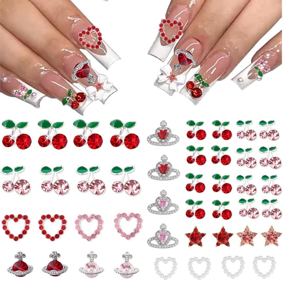 Colgantes de uñas COOSLIM con diamantes de imitación de cerezo rojo y rosa para decoración de uñas