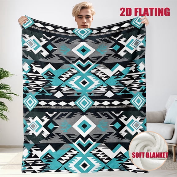 JYK Soft Plush Flannel Blanket Modern Geometric Aztec Diamond Pattern Throw Blanket for Couch Bed Sofa Living Room Office Decor All Season Warm Soft Fleece Blanket for Adults 30X40inch