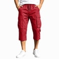 thumbnail image 6 of Capri Cargo Shorts for Men Below Knee Long Shorts with Pockets Drawstring Elastic Waist Baggy Utility Hiking Pants Wine L, 6 of 6