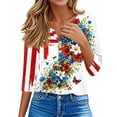 thumbnail image 4 of Women's 250th Anniversary USA Shirt Patriotic American Flag Print V-Neck Button 3/4 Sleeve T-Shirt, 4 of 6