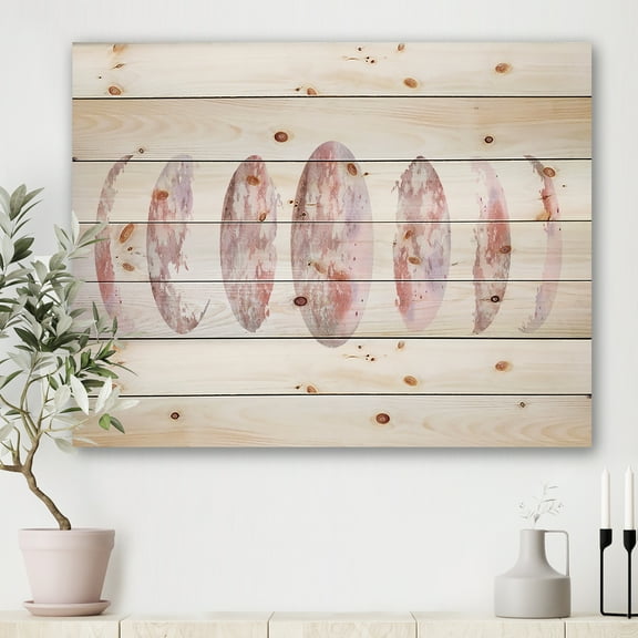 Designart 'Moon Phases On White' Modern Print on Natural Pine Wood