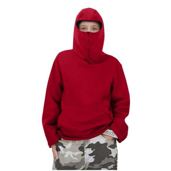 yardsong Warm Fleece Balaclava Jacket - Boys Girls Double Layer Full Zip Windproof Ski Hoodie with Pockets Red,4-5Years