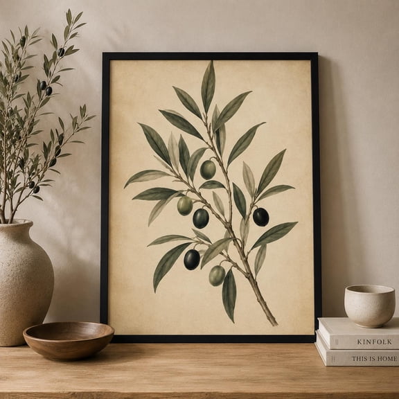 Olive Branch Botanical Print, Vintage Wall Art, Old World Kitchen Decor Poster , Poster Print Only