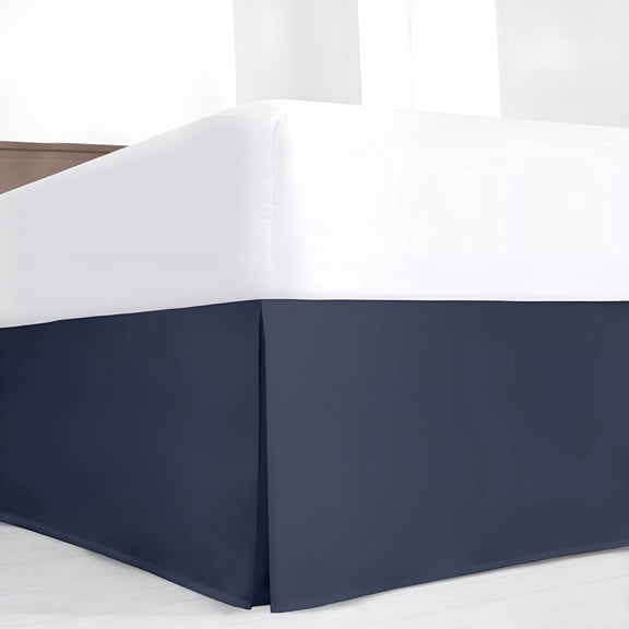 AUQ Luxury Pleated King Bed Skirt with Split Corners - 14 Inch Tailored Drop - Pleated Dust Ruffle - Wrinkle-Free 100% Microfiber - Easy Fit,Soft & Durable - Navy Blue